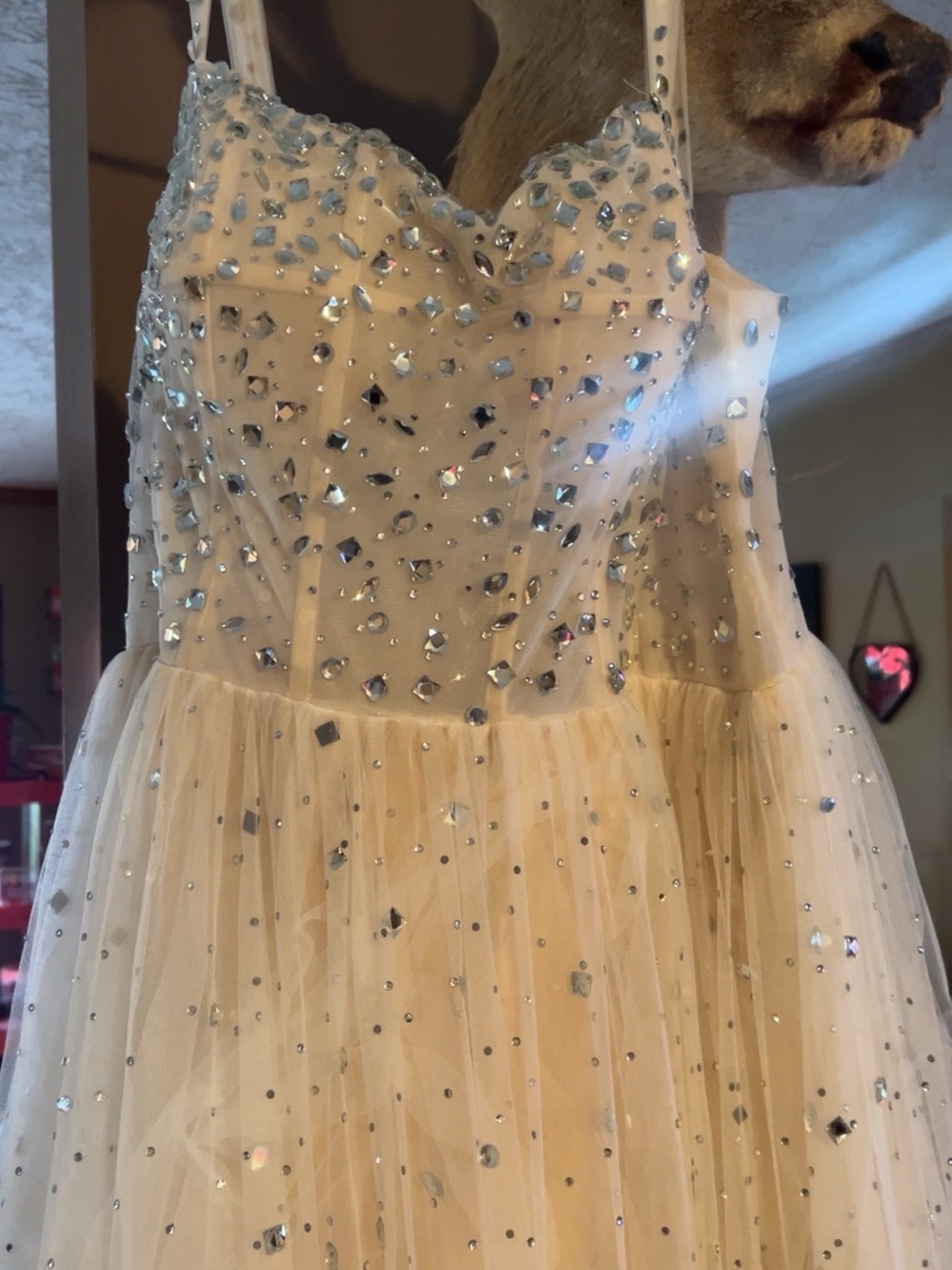 Womens Sparkle Tulle Dress in Champagne with Sequin Embellishment women’s 16